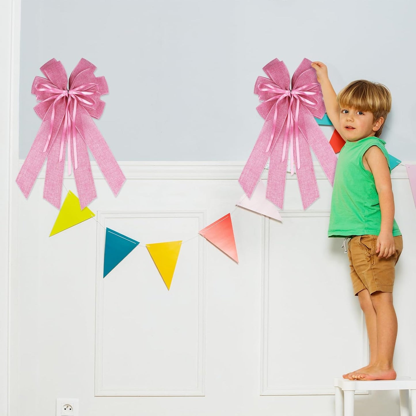 YKW Large Baby Pink Burlap Bow - 20x11 Inch Farmhouse Wreath Decor | Perfect for Baby Showers & Parties