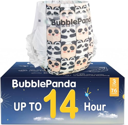 BubblePanda Overnight Diapers - Nighttime Protection with Dual Absorbent Core | Size 3, 76 Count