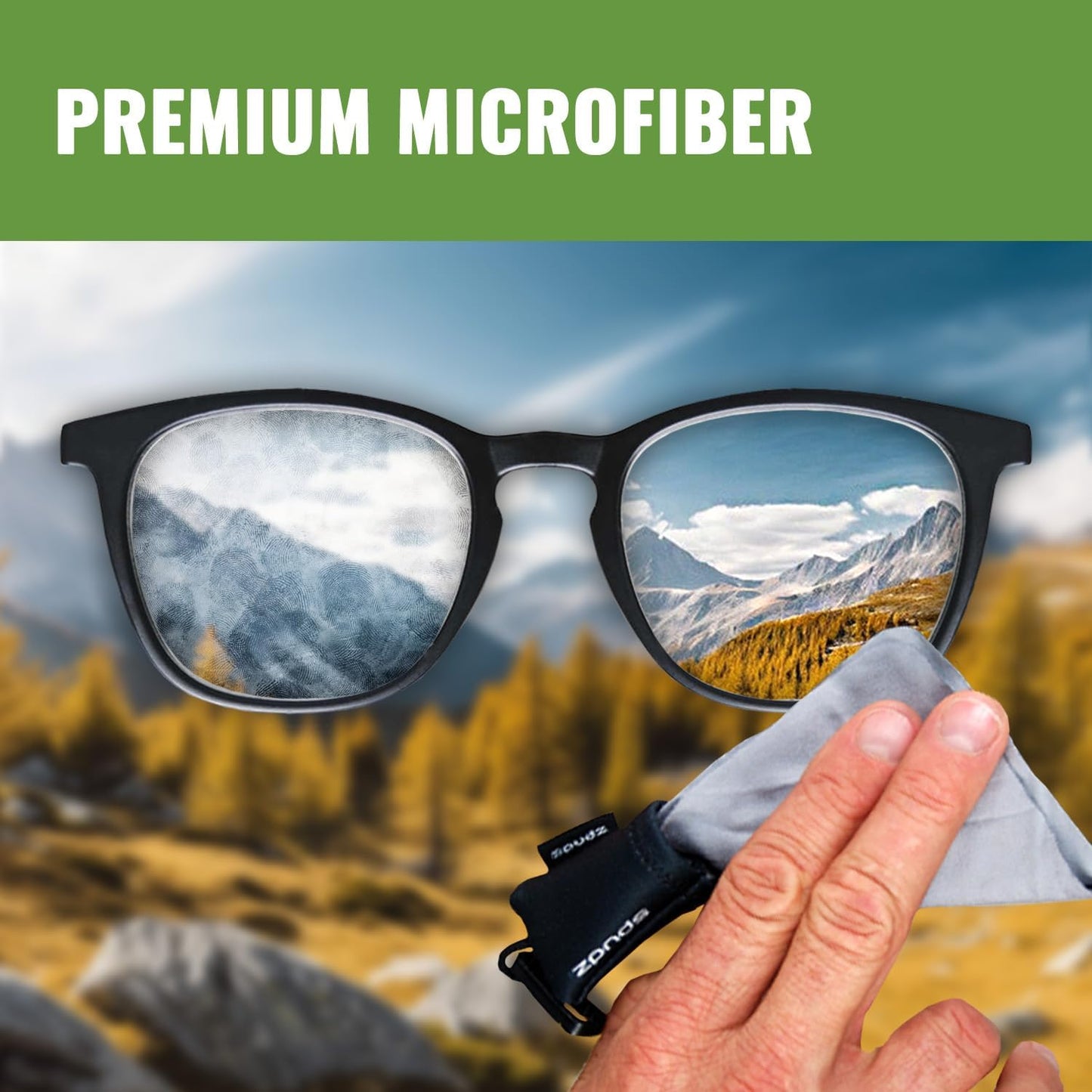 SPUDZ 6 6 Inch Classic Microfiber Lens Cleaner Clip-On Pouch, Washable for Binoculars, Scopes, Glasses, Screens |