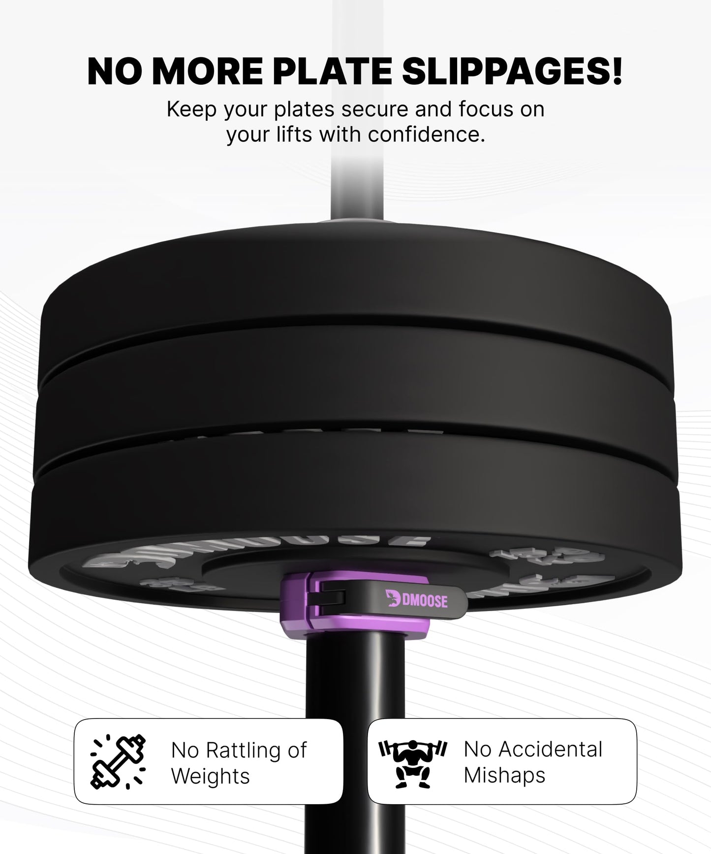 DMoose Barbell Clips (Pair) - Quick Release Olympic Barbell Clamps with Anti Slip TPR Grip, 2" Barbell Collars for Secure Weightlifting & Powerlifting (Purple & Black - Magnetic)