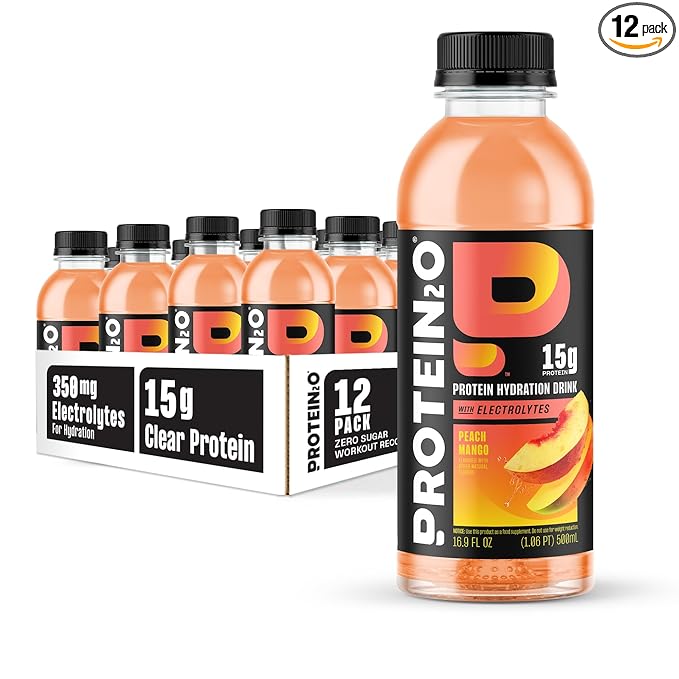 Protein2o 15g Whey Protein Infused Water, Peach Mango, 16.9 Oz Bottle (Pack of 12)
