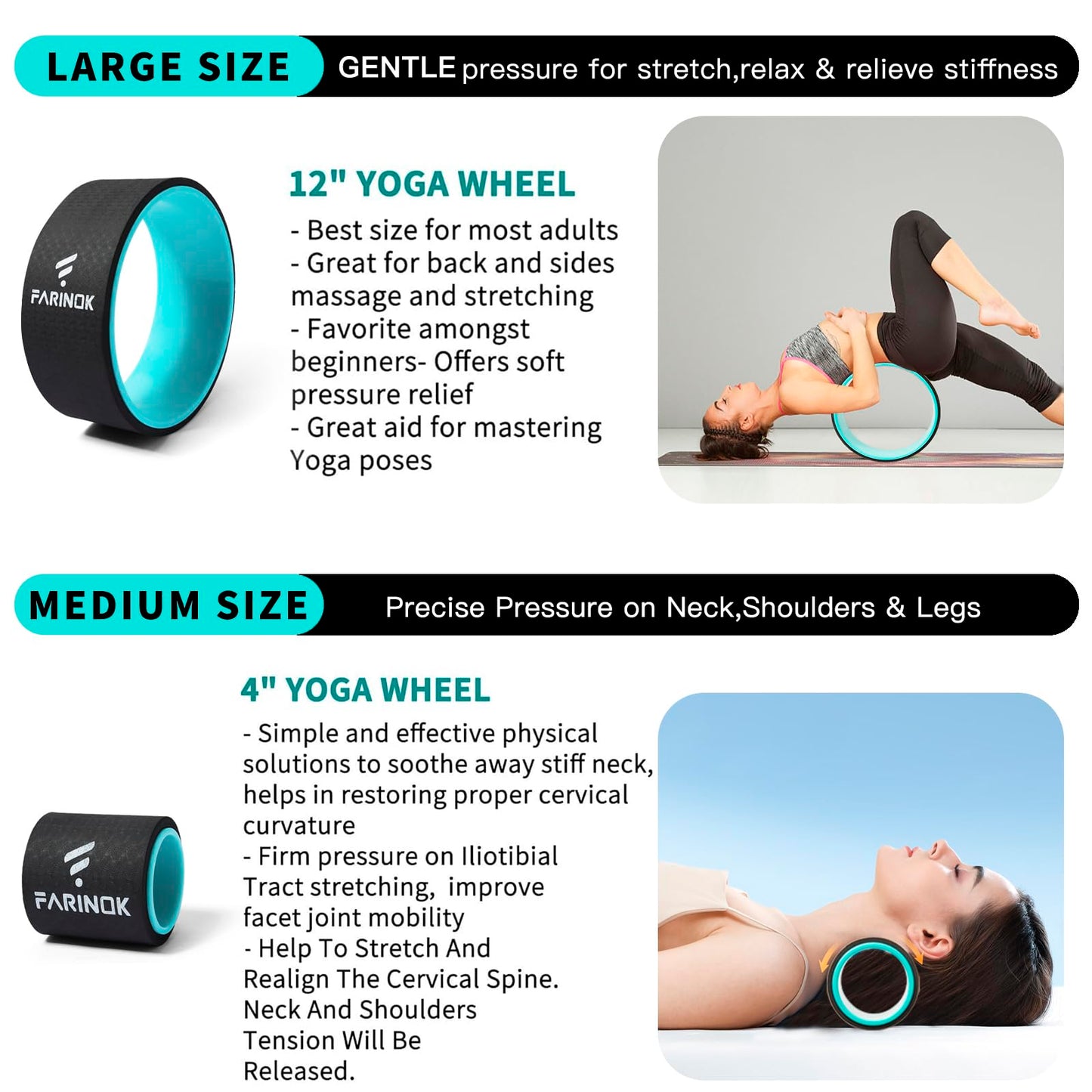 Yoga Wheel for Stretching & Flexibility to Help Back Aches & Tension, Deep Tissue Muscle Massage. Back Roller Wheel with Extra Cushion, Wider & Thickest Foam, Stretches and Strengthens Core Muscles (GREEN, 2)