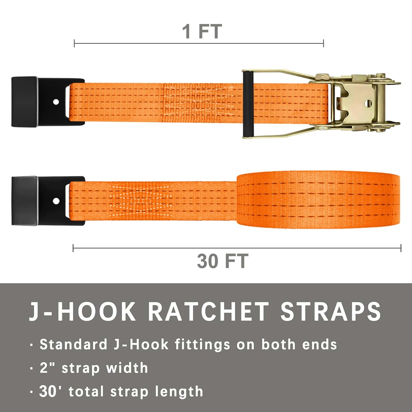 SALUINOKI Ratchet Straps Heavy Duty 2 inch 30ft Flat Hook (8 Pack) for Trailer Straps Tie Down Flatbed Truck Cargo Strap Retractable 10000lbs Breaking Load