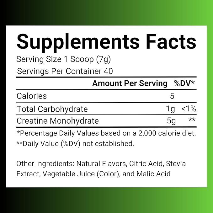Creatine Monohydrate – 5g Creatine Monohydrate Powder – Advanced Creatine for Women and Men – Bulk Supplements Creatine – Delicious Fruit Punch Flavor – 10oz (40 Servings, Sour Apple)