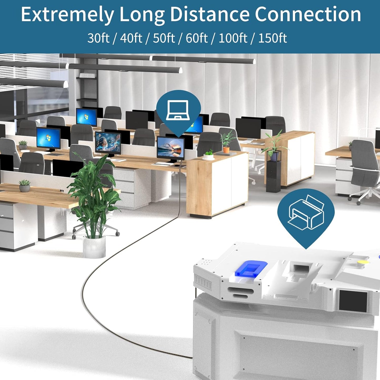 2.0 50ft USB Printer Cable - High Speed Active A to B Cord for Printers, Scanners, Fax Machines