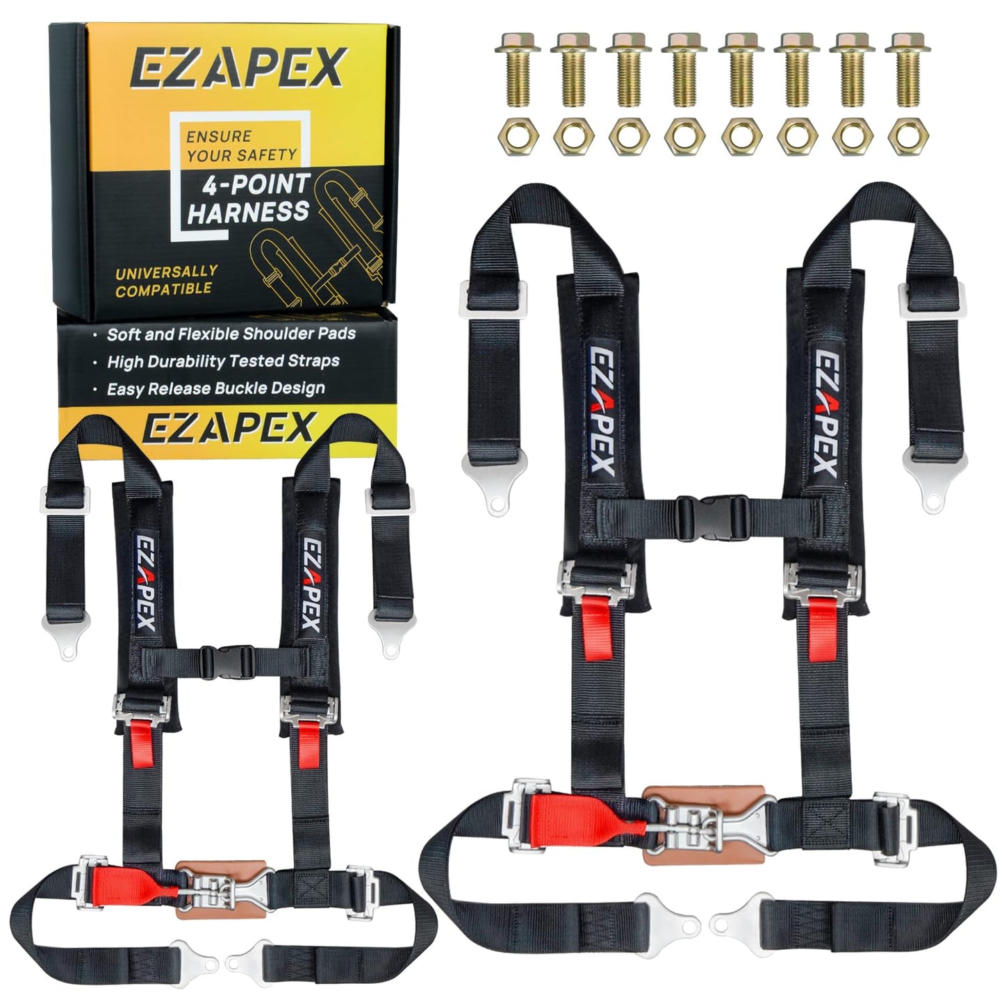 EZAPEX 4 Point Harness 2 Inch Straps Upgraded Heavy Duty Buckle Compatible with Polaris Can-Am SxS UTV Off-Road with Ventilated Memory Foam Padding, Off Road Use Only, 2 Pack