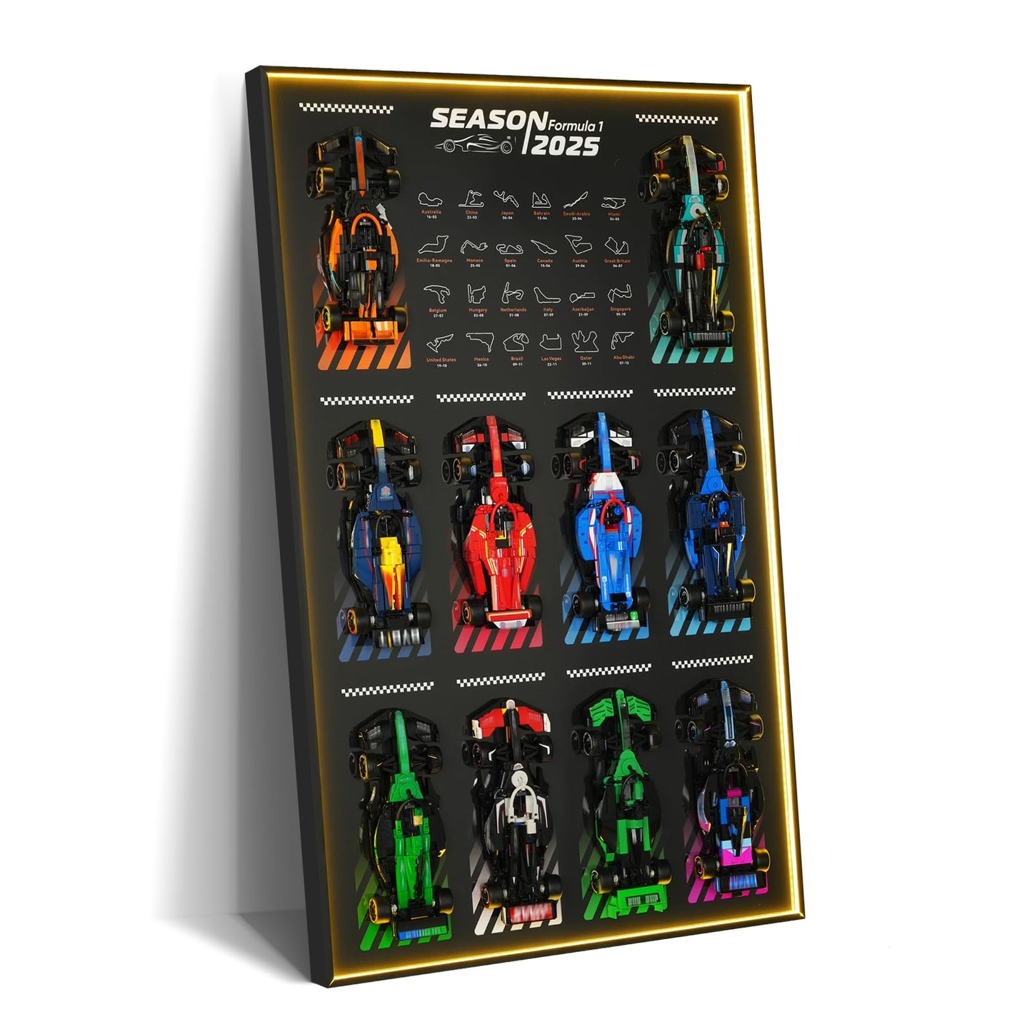 NAOCARD Display Wallboard with RGB LED Lights for Lego Speed Champions Race Car Collector's Pack,Wall Mount for 77242-77251 Collectible Model Car Kit (Car Not Included)
