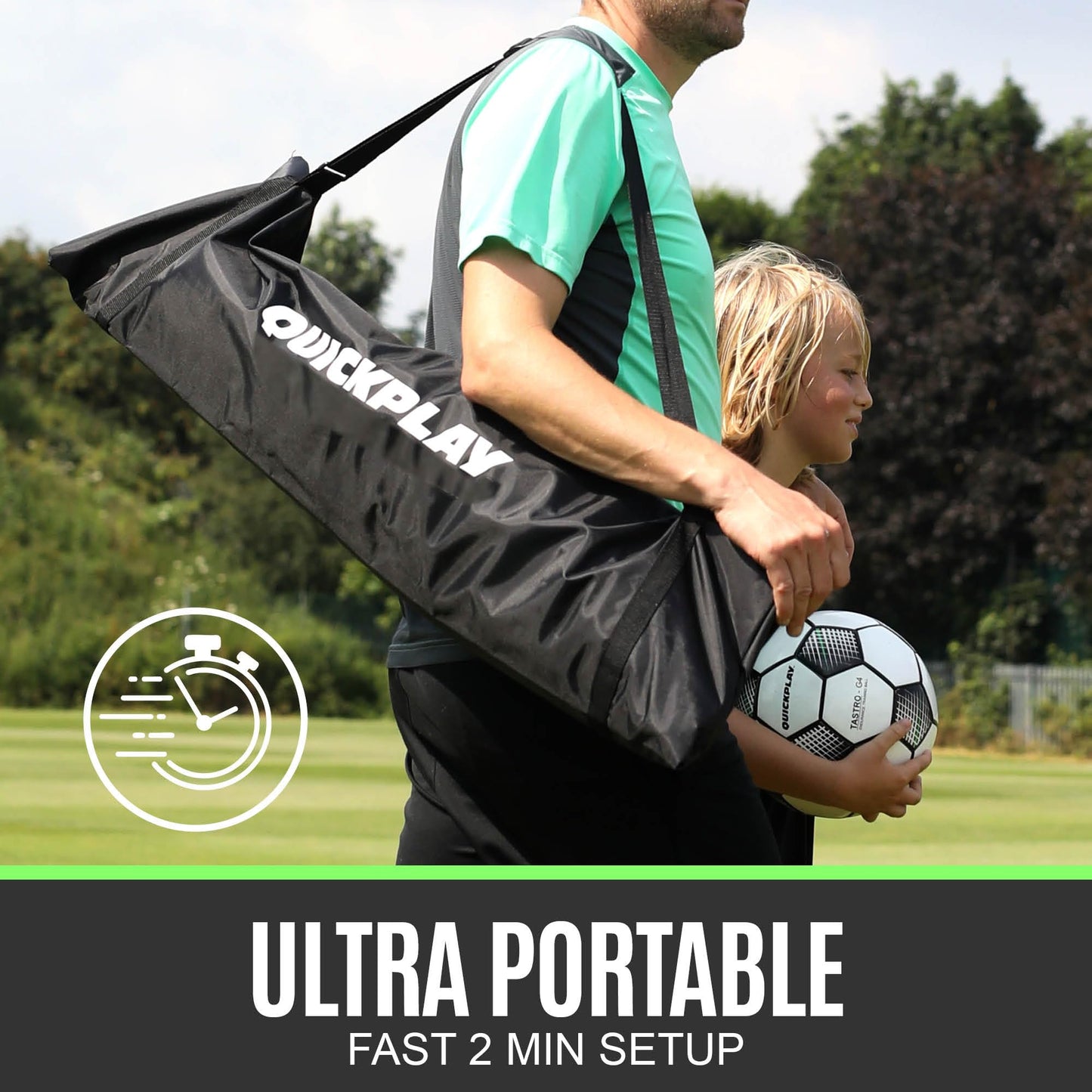 QUICKPLAY TEKKERS TRAINER Soccer Rebounder, 6.5x4' Spot & 6.5x1.5ft Ground Pass Nets, Alloy Steel, Fiberglass, Black, Green, Portable