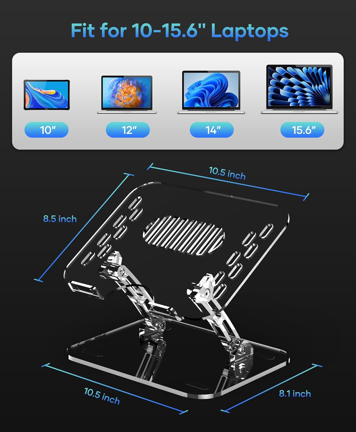 Lpoake 10 15.6 Inches Adjustable Foldable Laptop Stand, Portable Ergonomic Computer Stand for Laptop, Compatible