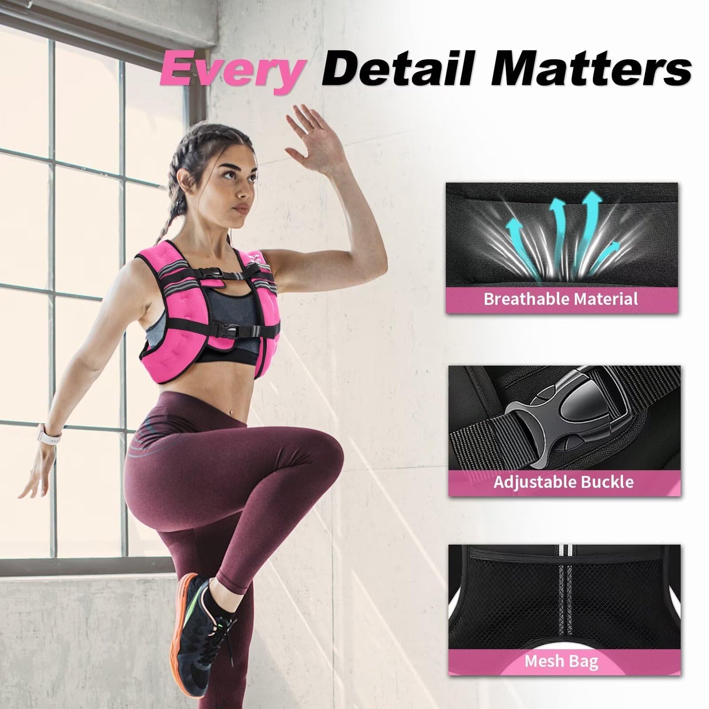 VBSD Weighted Vest Woman 12LB Weight Vest for Women Men Body Weight Vests for Walking Strength Training Running Workout Jogging Fitness Pink