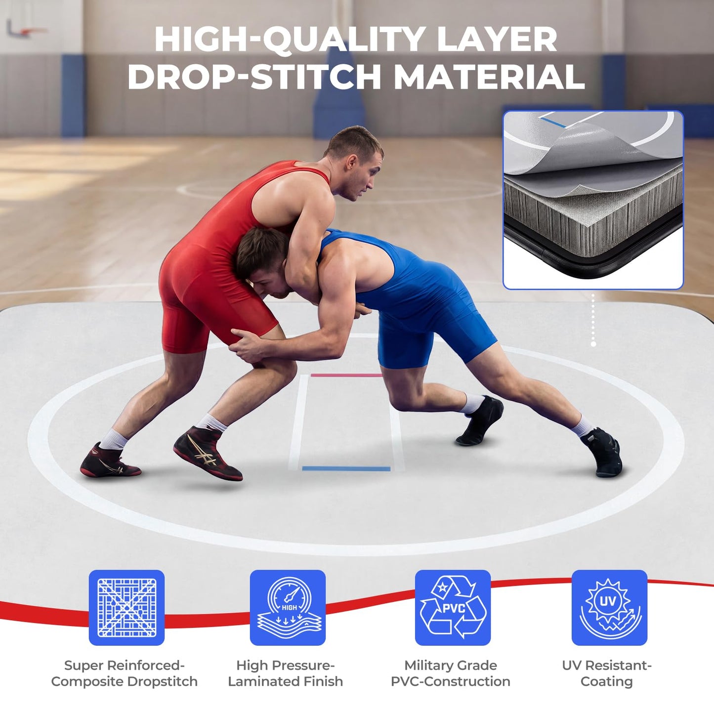 Wrestling Mat Inflatable 10x10 FT Flodable Jiu Jitsu Mats Portable 4” for Home Training, BJJ, MMA, Grappling, Judo, Martial Art, Boxing Indoor Outdoor (Carbon Grey, 10 ft x 10 ft x 4 in)