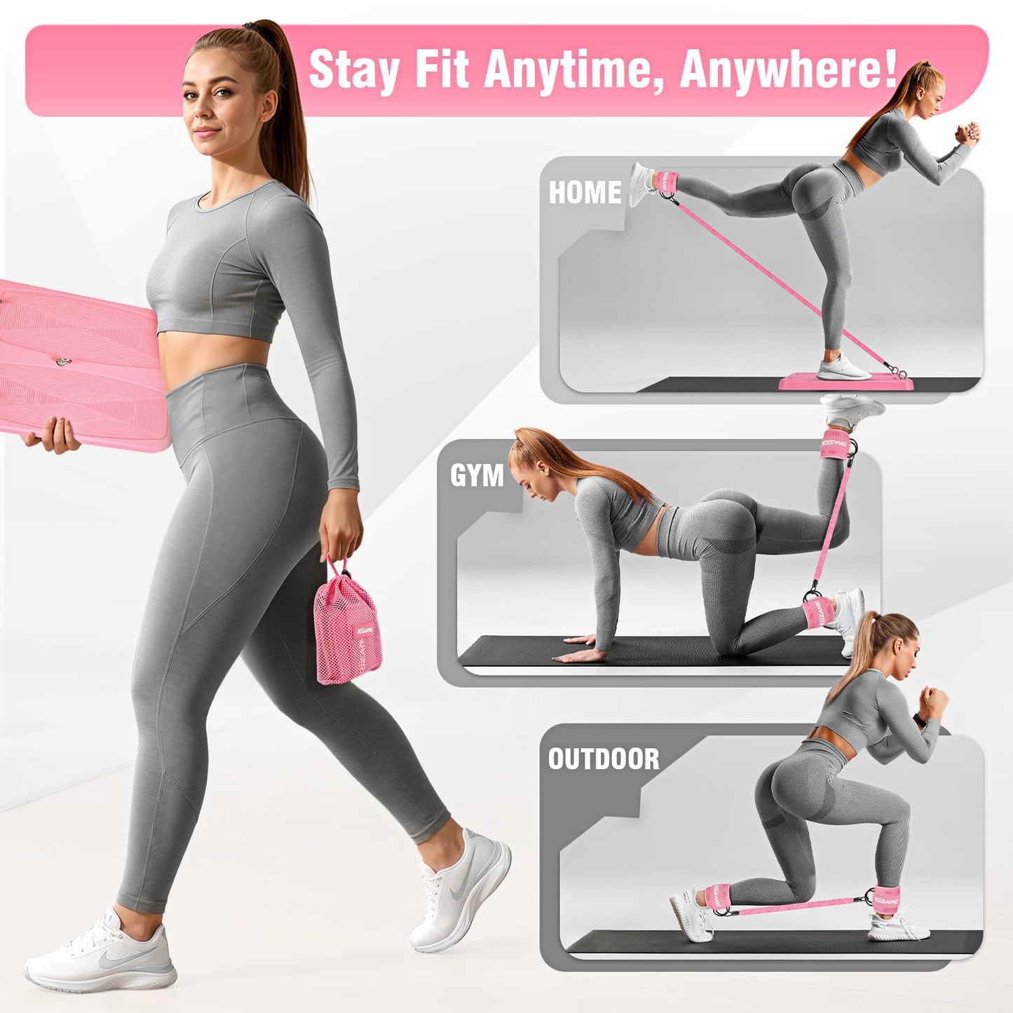Glute Workout Equipment, Leg & Hip Exercise Equipment for Women, Resistance Bands with Ankle Straps & Exercise Board for Home Gym Fitness, Kickbacks, Hip Thrusts, Lower Body Training