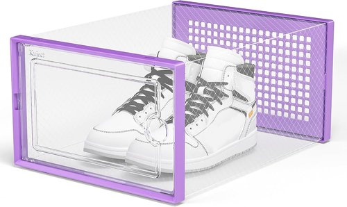 Kuject X-Large Shoe Storage Boxes - Clear Plastic Stackable 12-Pack | Sneaker & Toy Organizer Bins in Purple