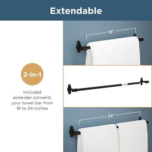Franklin Brass Kildare (1-Pack) 18'' Towel Rack w/ 6" Extender for Bathroom Satin Gold Towel Bar for Bathroom Wall Mounted Towel Holder Rod KLD26-SG