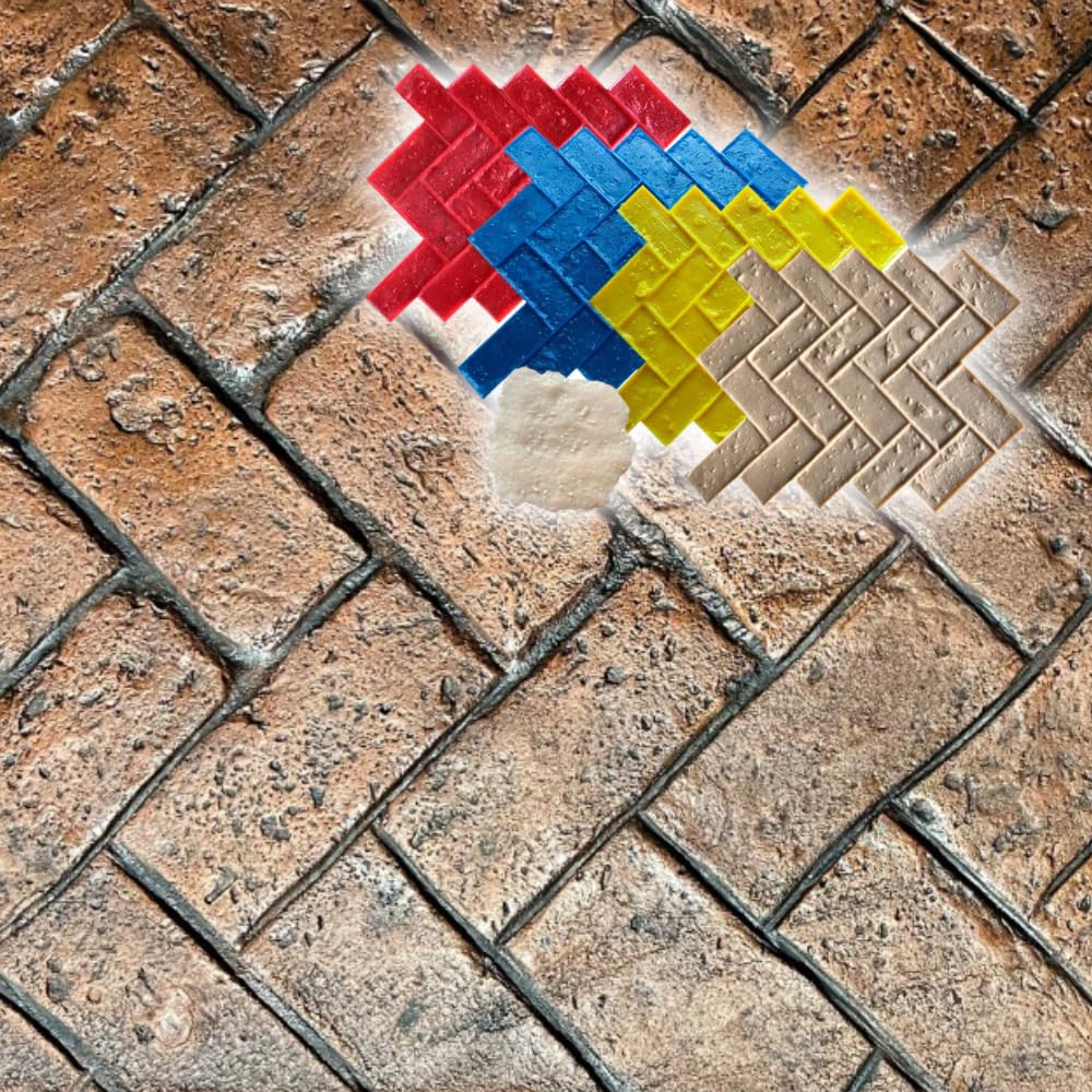 Vintage Herringbone Brick Concrete Stamps Set of 5 – Made in USA – 32.75" x 26" – Durable Polyurethane – Rigid & Flexible Forms for Driveways, Walkways and Patios – SM 4100/S-5