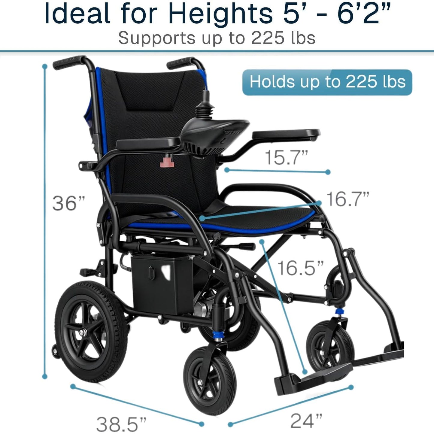 Vive Ultra Lightweight Electric Wheelchair for Adults - Foldable Power Wheel Chair - Collapsible, Folding, Ultralight, Motorized, Light Weight Travel Senior Folding Mobility Aid - Weighs Just 39 lbs