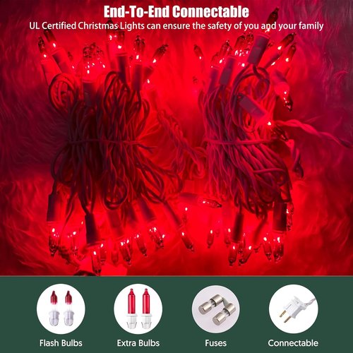 HISHINY Christmas Lights - 100 Count Red String Lights | UL Certified 21 Feet for Indoor & Outdoor Decor
