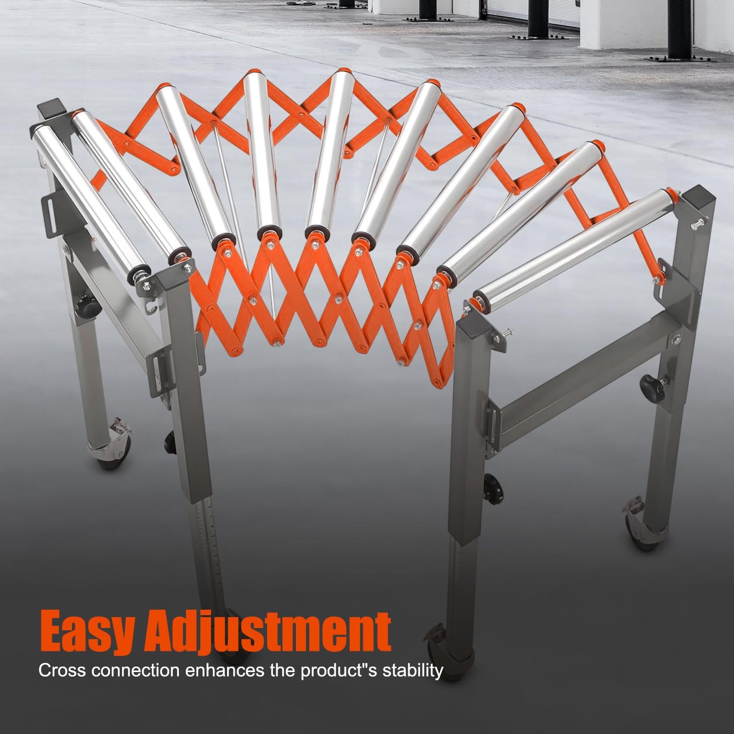 Conveyor Roller Table Adjustable Conveyor Roller Stands with Universal Wheels for Transporting Construction Materials Wood Goods, 110lbs Loading, Adjustable Length and Height