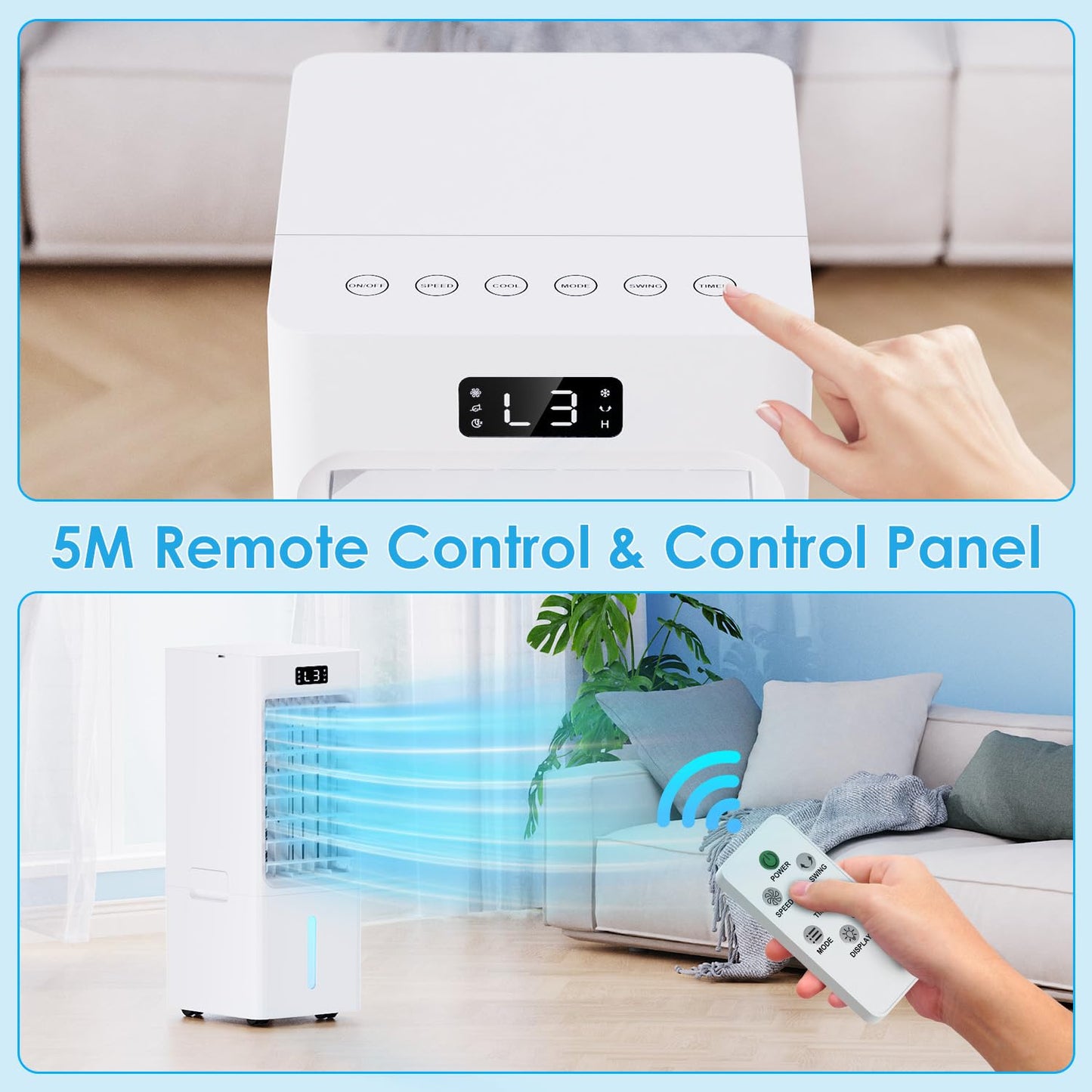 Windowless Portable Air Conditioners, 6L Swamp Cooler, 3-IN-1 Evaporative Air Cooler with 4 Ice Packs, 4 Modes & 3 Speeds, Auto Oscillating, 12H Timer, Remote, Quiet Cooling Fan for Home