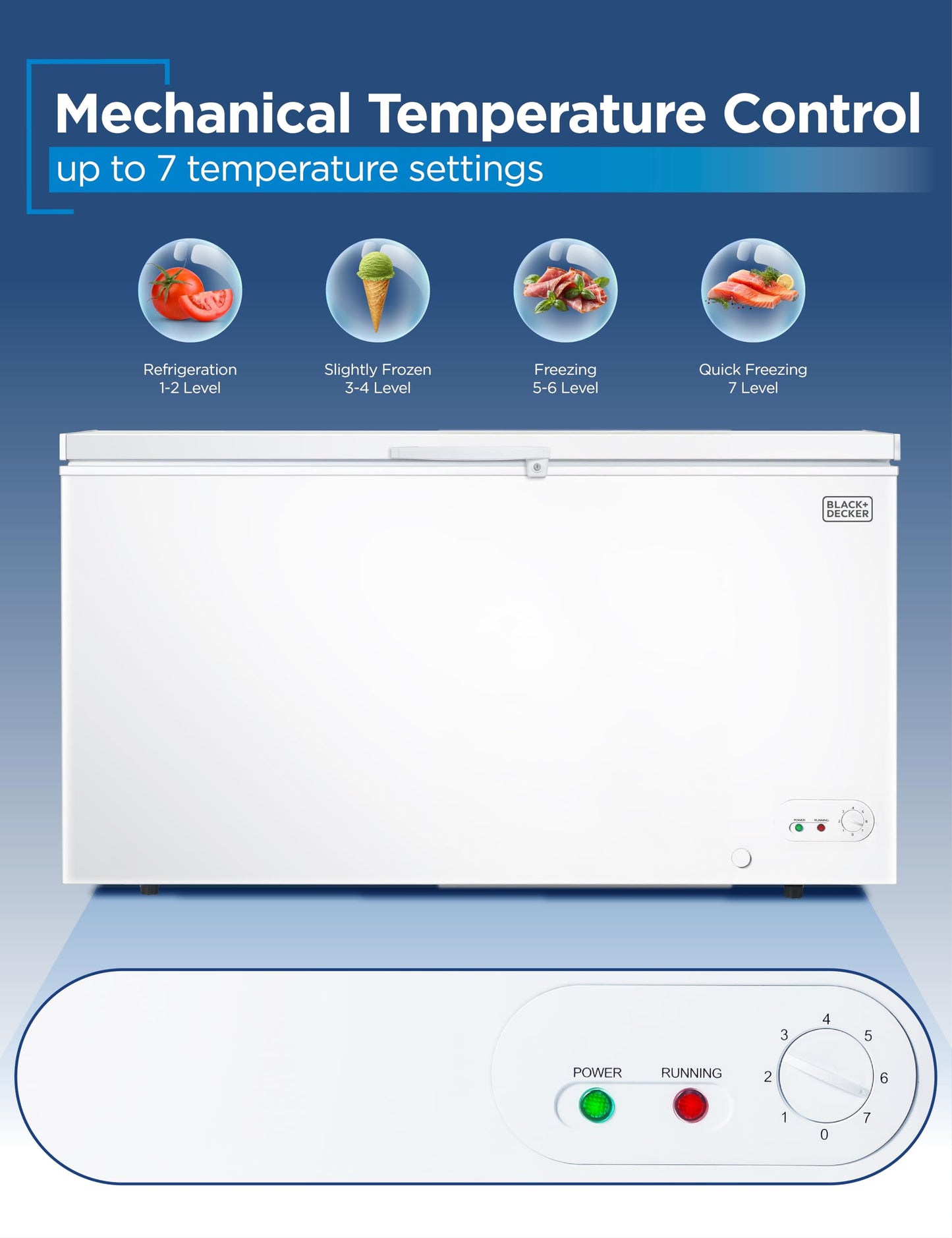 BLACK+DECKER 16.2 Cu. Ft. Chest Freezer, Deep Freezer with Top Opening, Freezer Chest with 2 Removable Storage Baskets, Mechanical Temperature Control, Manual Defrost,R600a Refrigerant, BCF1620E,White