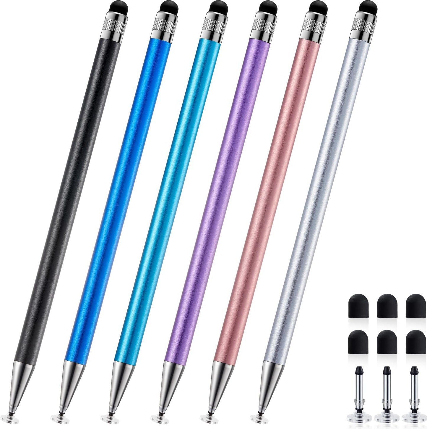 ChaoQ 2-in-1 6pcs Stylus Pen for Touchscreen, High Sensitivity and Precision Stylus Pens for iPad iPhone Android