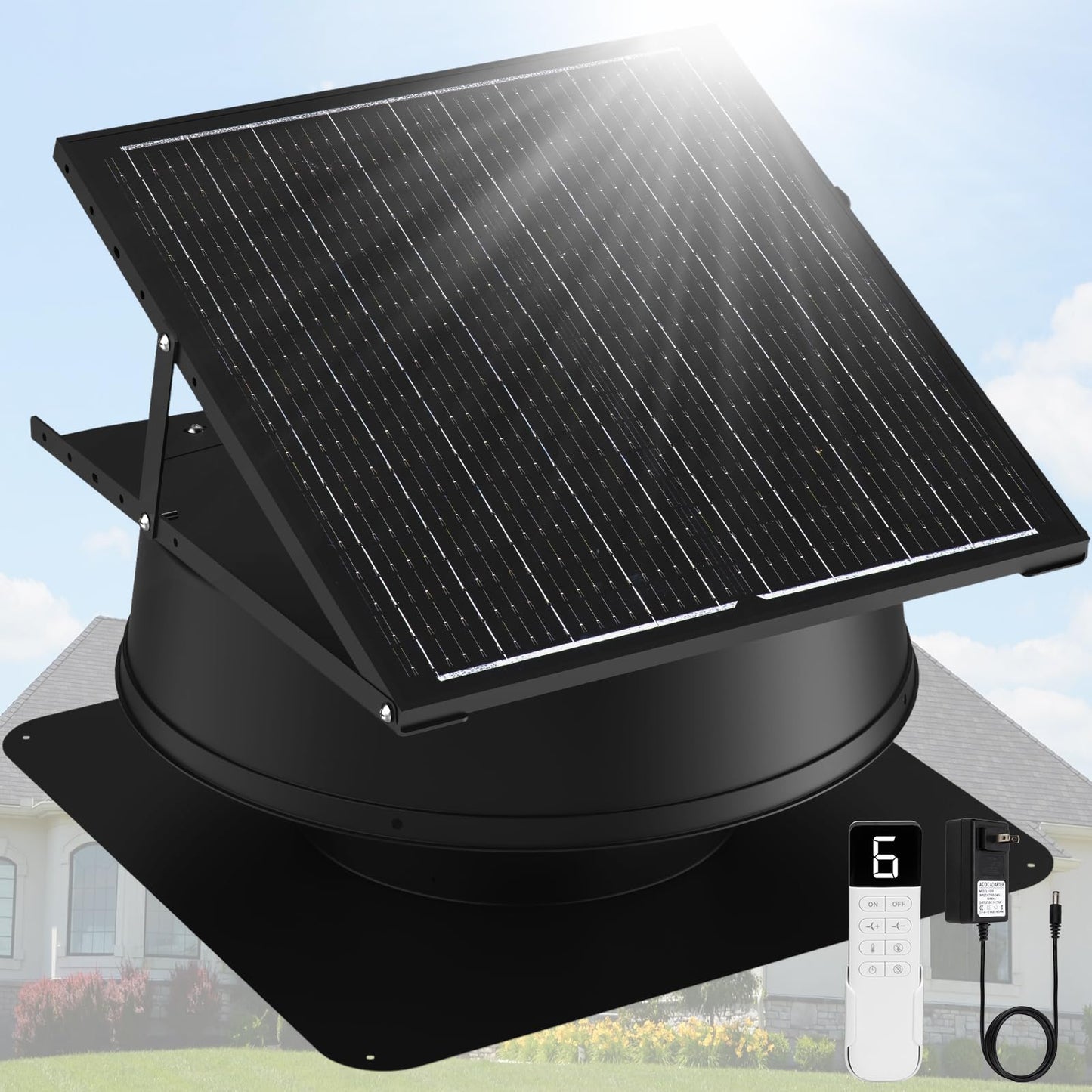 BINGLUX 55W Solar Attic Fan with Thermostat, 12" 1300CFM Hybrid Solar Roof Vent Fan, Brushless Waterproof Solar Powered Attic Exhaust Fan Auto On/Off for Roof, Attic, Garage, Shed, Greenhouse