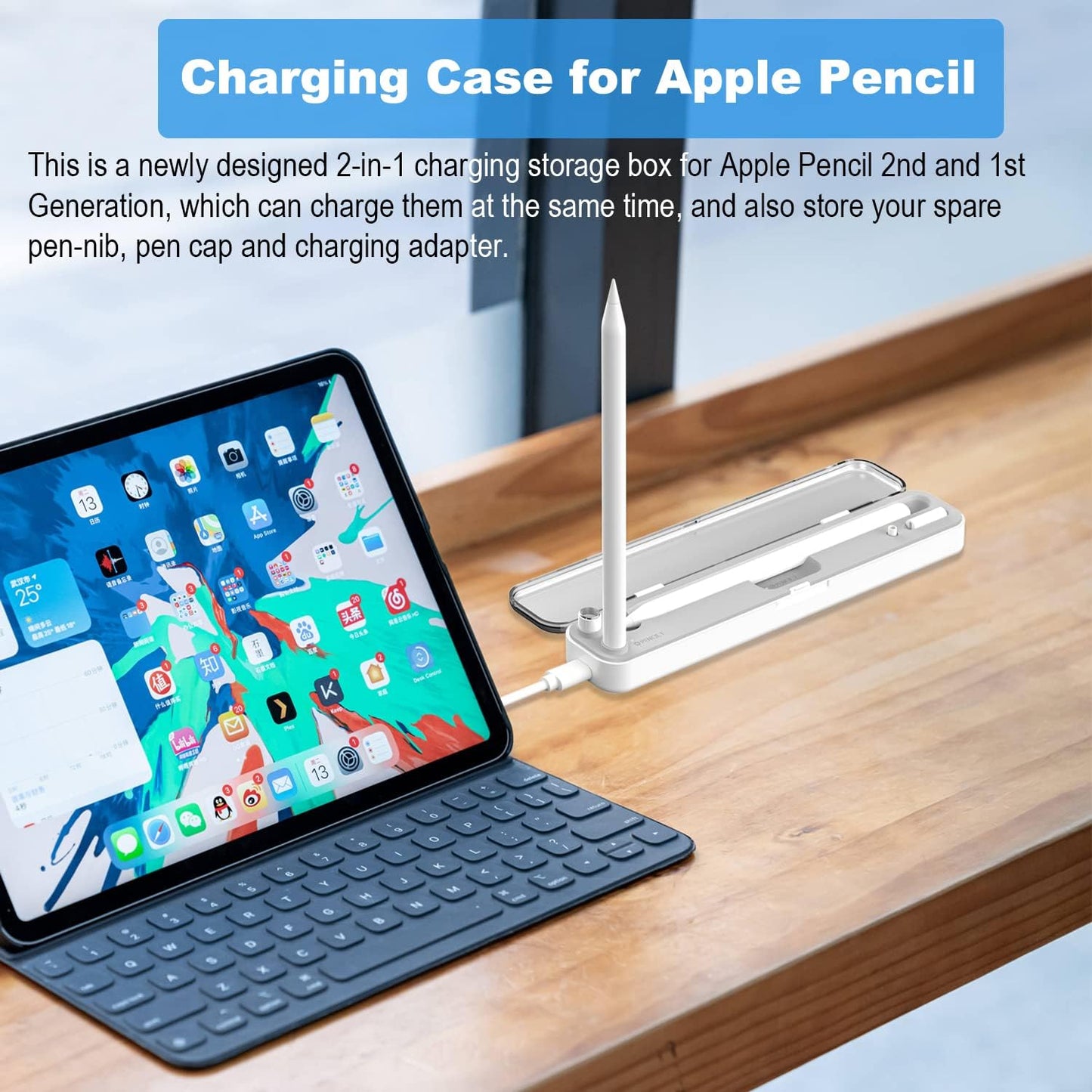 AreMe 2 1 2nd 1st 2nd in Charging Case Compatible with Apple Pencil and Generation, Magnetic Wireless Charger Dock