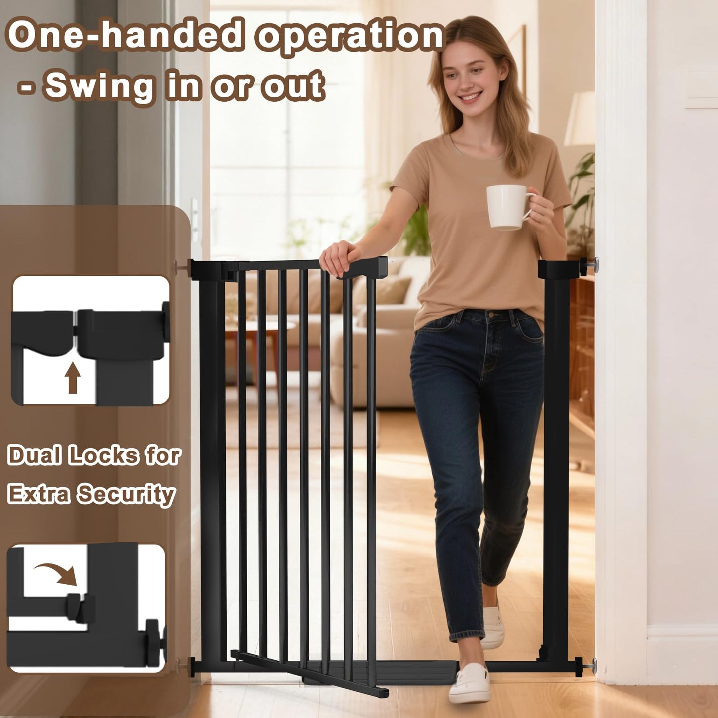 Amibud 41" Extra Tall Baby Gate for Big Dog No Jumping Over,54.7-63.0" Wide Pet Safety Gate Indoor for Doorways No Drilling,Auto Close Child Puppy Gates for Stairways Pressure Mounted (Black)