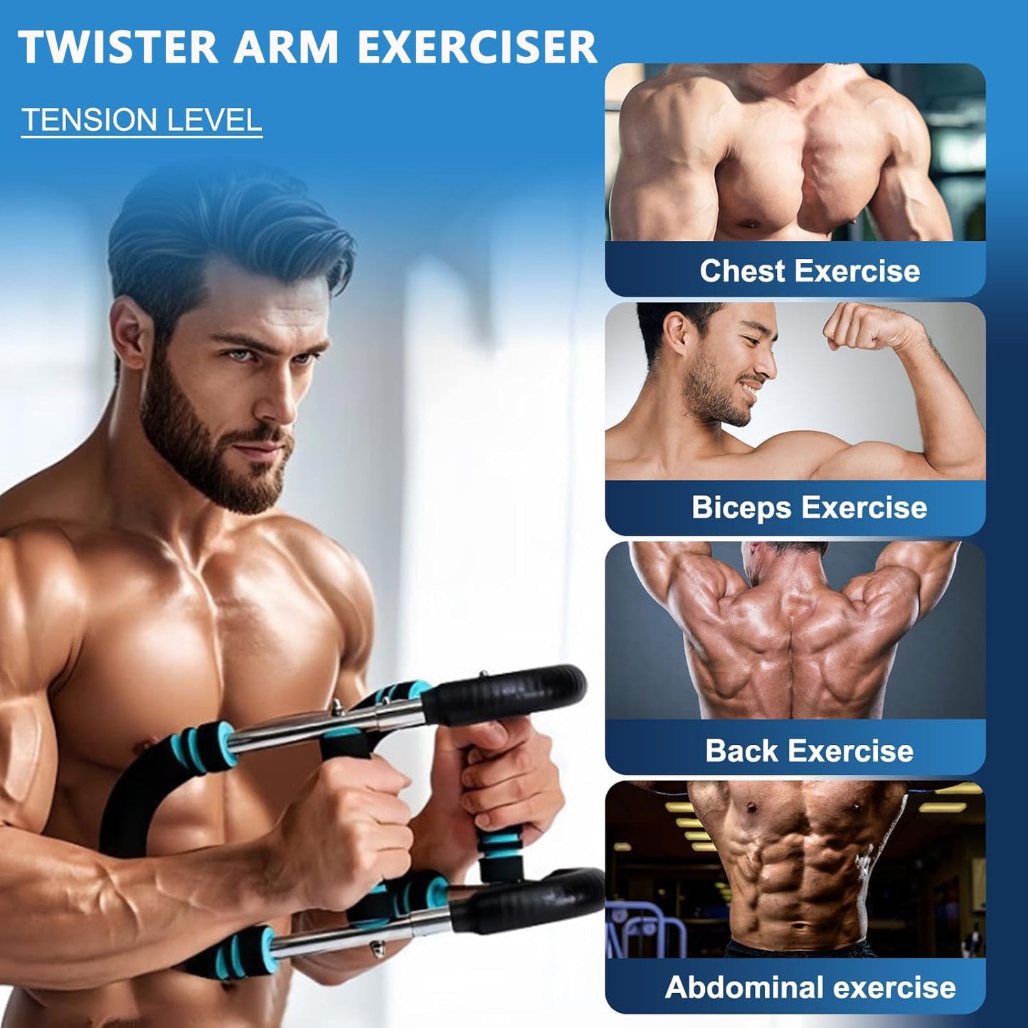 Twister Arm Trainer, 60-100lb Adjustable Power Spring Workout Bar, Arm Trainer for Men/Women, Portable Detachable Design for Home Gym, Arm Chest and Shoulder Muscle Strength Exerciser Training