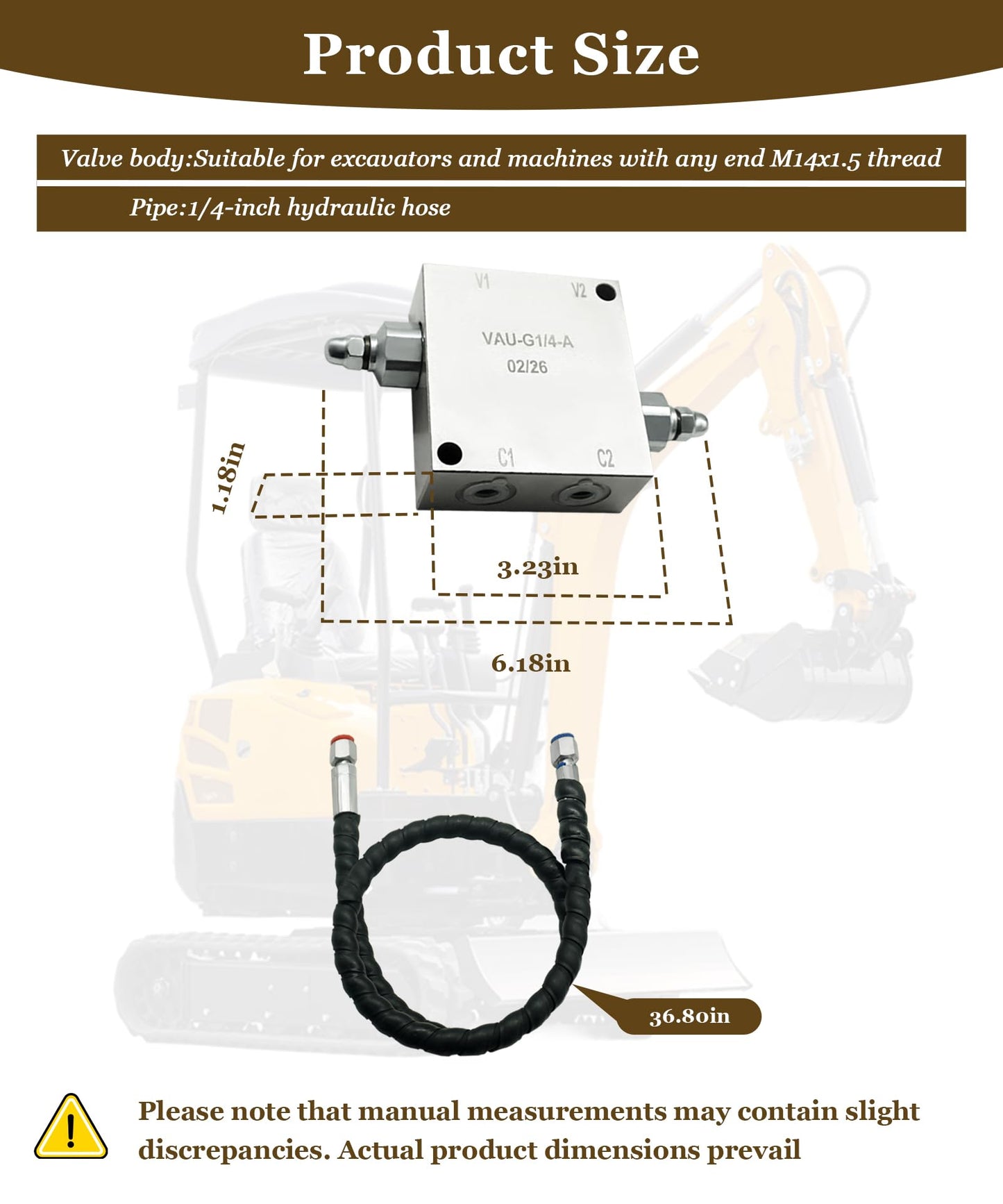 Mini Excavator Cushion Valve Kit with 1/4-inch Hydraulic Hose and M14x1.5 Threaded End,Fits Any Mini Excavator Attachments, Shock Absorb & Smooth Rotation Build Suitable for Rotary Motor Assembly