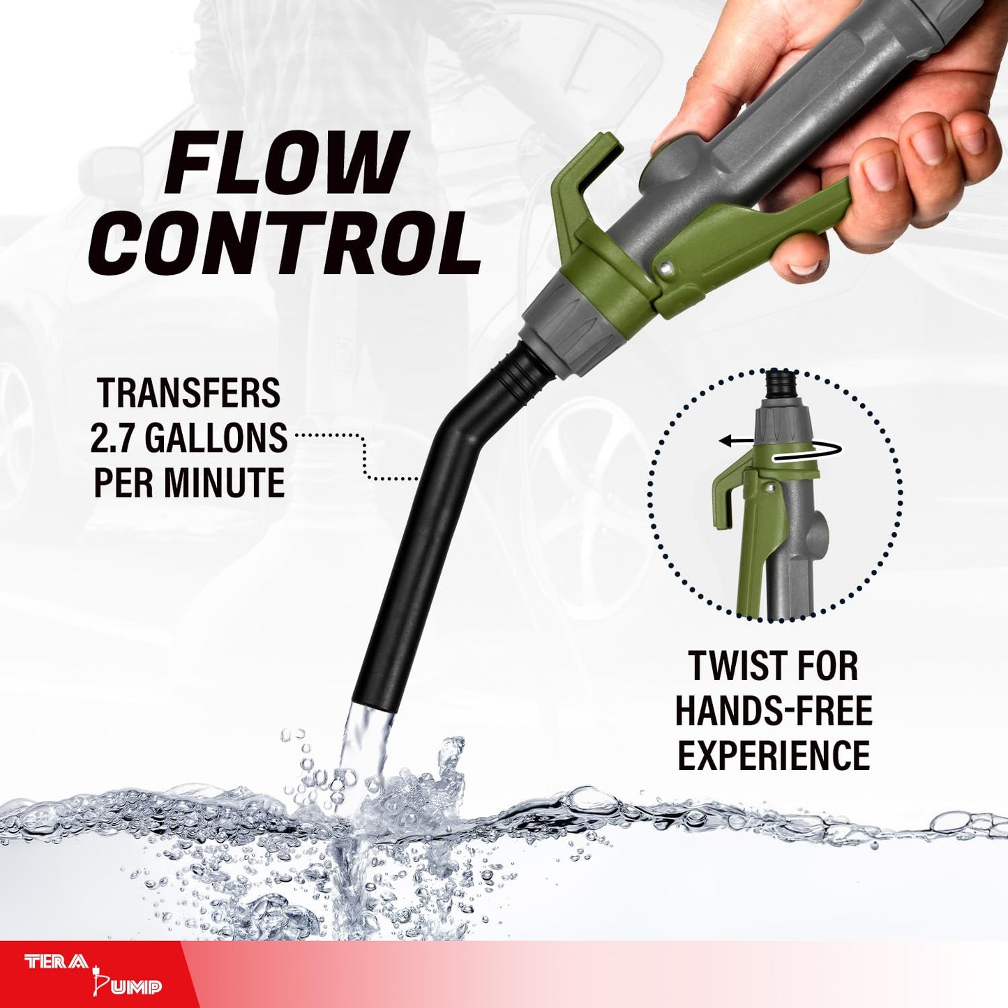 TERA PUMP 2nd Gen. 2.7 GPM Drum Pump USB Rechargeable Barrel Pump Extra Long Discharge Hose For E15, E85, DEF, Kerosene, Gasoline, Diesel, Light Oils, Detergents