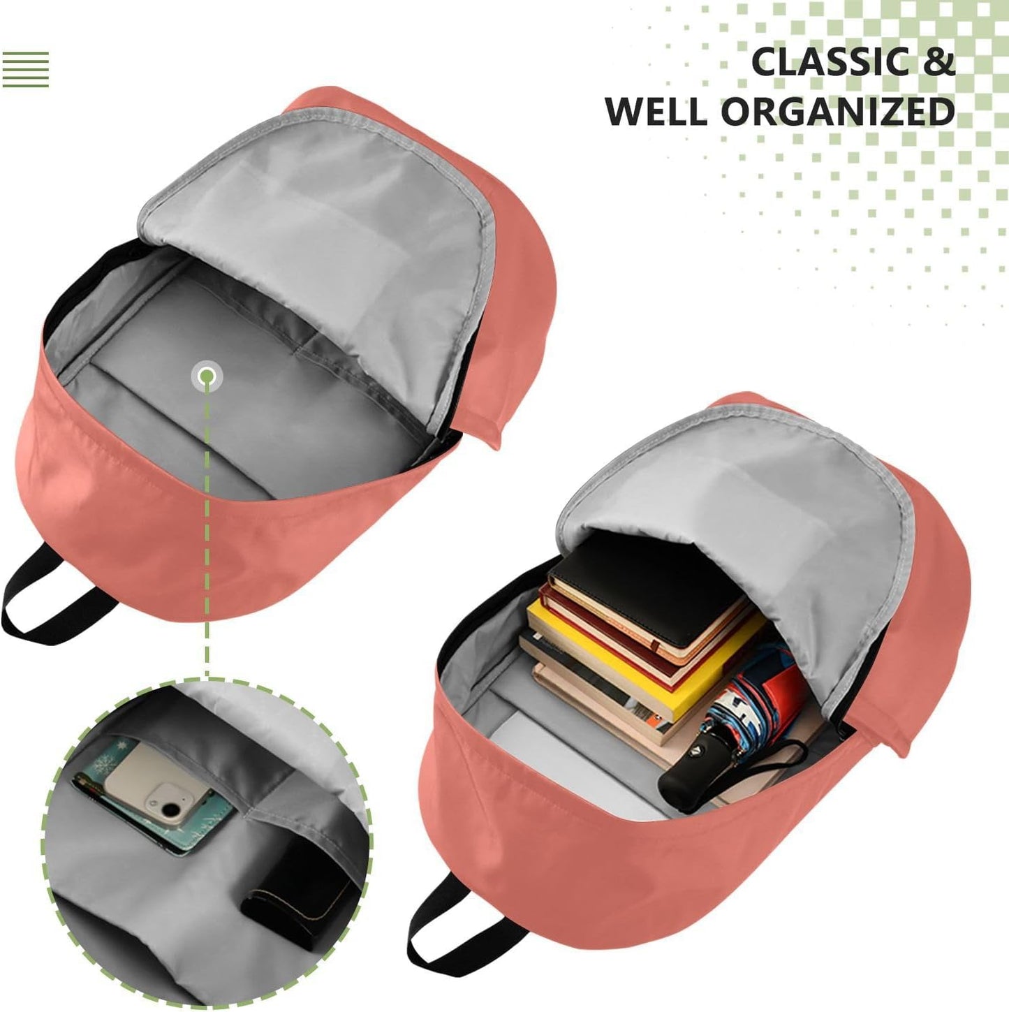 Backpack 25L Daypack Backpack 15.6 inch Salmon Laptop for Women Men Casual Hiking Bag Travel for Laptop Salmon