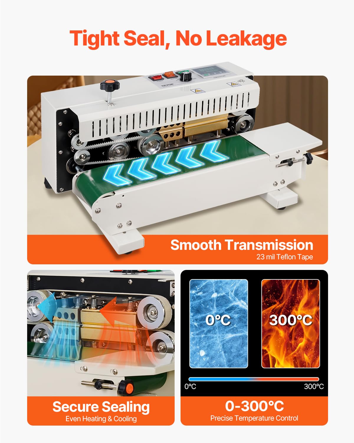 Happybuy FR-900 Continuous Band Sealer, Automatic Horizontal Band Sealer 110V, Continuous Sealing Machine Temperature Control, Bag Sealer Machine for PVC Bags Films