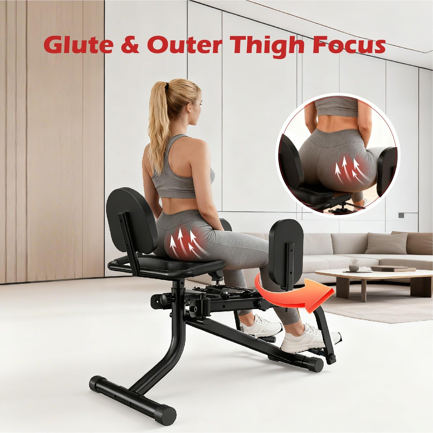 Hip Adduction Abduction Machine by SEWD – Home Gym Inner/Outer Thigh Trainer for Strength Training, Two in One Compact Glute & Thigh Workout Equipment. (Resistance Cord)