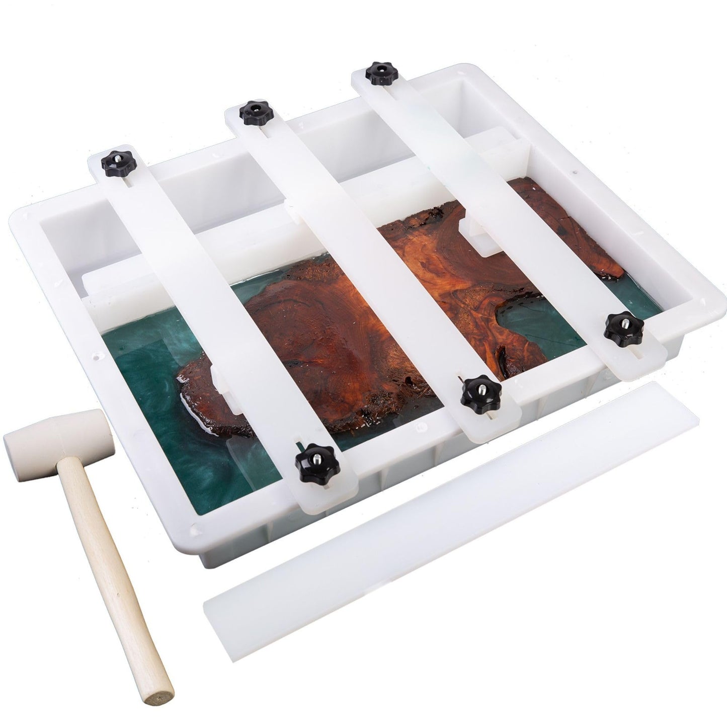 Kalinta Epoxy Mold with Divider Adjustable- 23.5x23.5x3in No-Seal Resin Mold Integrated Clamping System - Perfect for Beginners & Experienced Artists Alike - Ideal for Creative Resin Art Projects