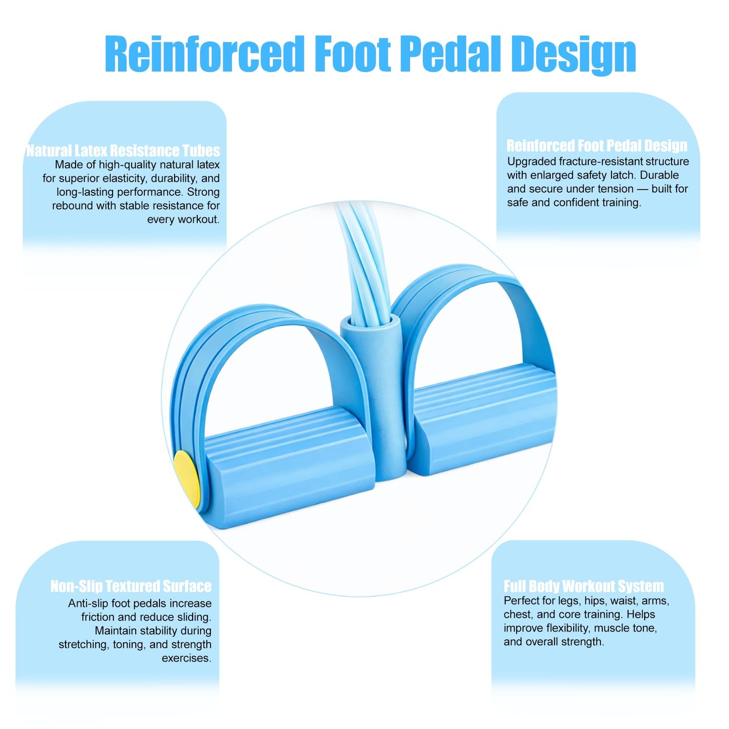 8-Tube Pedal Resistance Band with Handles, Multifunctional Pedal Resistance Band Made of Natural Rubber, Fashion Puller Exercise Equipment for Full Body Strength, Toning & Stretching(Blue)