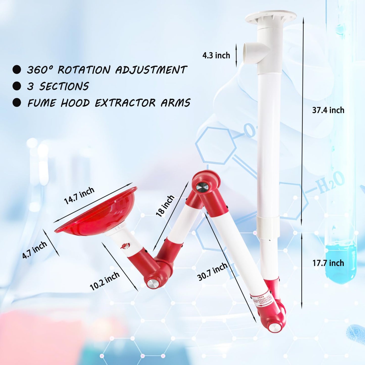 ZC FLYYD Universal Fume Extractor Arm 90mm 110mm Compatible, 3-Section 360° Rotatable Lab Fume Hood Snorkel, Ceiling or Wall Mountable for Laboratory,Moxibustion, Soldering, Industrial (White-White)