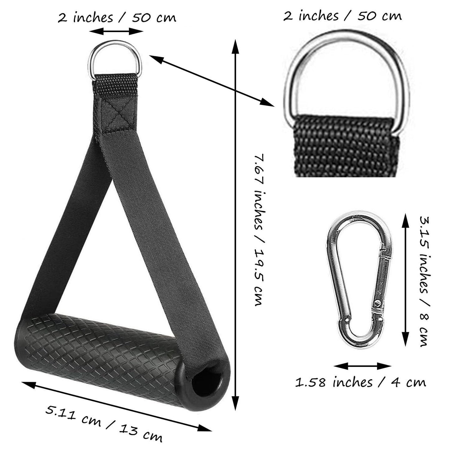 Exercise Handle Workout Handle Heavy Duty Grip Resistance Bands Handles Webbing Grip Puller Handle for Cable Machine Attachments Fitness Equipment with 2 Carabiners