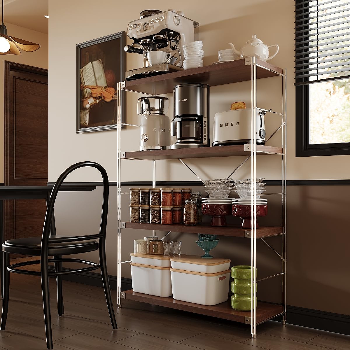 Achene 4-Tier Industrial Bookshelf, Storage Bookcase for Living Room, Bedroom, Office, Study Room,and Kitchen, 35.43"x11.81"x51.18" Inches(Dark Walnut, 4T36IN)