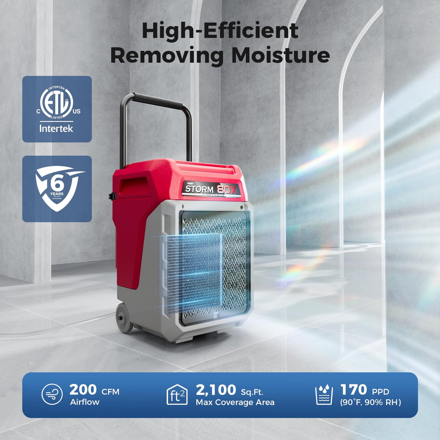 ALORAIR 170 PPD Commercial Dehumidifier with Pump & Drain Hose, LGR Industrial Use, Portable Dehumidifier with Wheels for Water Damage Restore, Carpet Drying, 6-Year Limited Warranty, Storm 80X (Red)