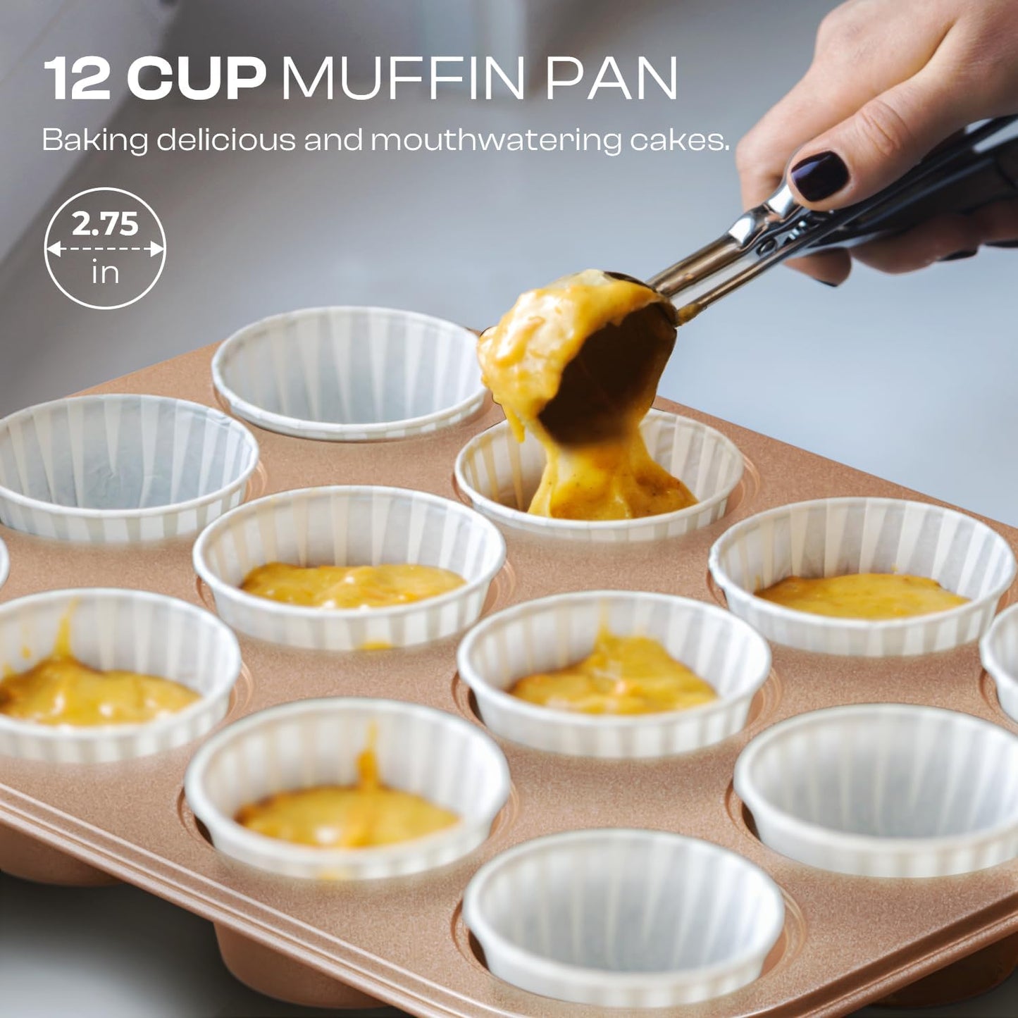 Skiennix 8-Piece Baking Pans Set - Nonstick Bakeware with Ceramic Coated Gold Finish