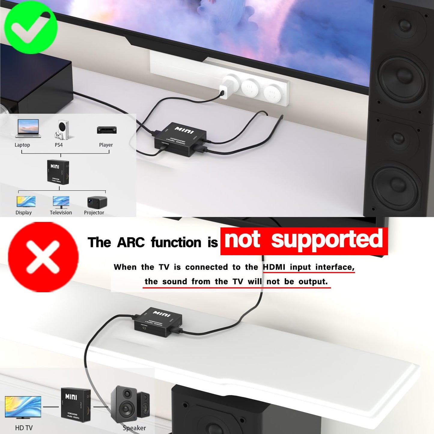BJardinier 3.5mm 4K*2K@30HZ, 3D, 1080P PS3, PS4, PS5 HDMI Audio Extractor Splitter,HDMI to Audio Adapter, Compatible