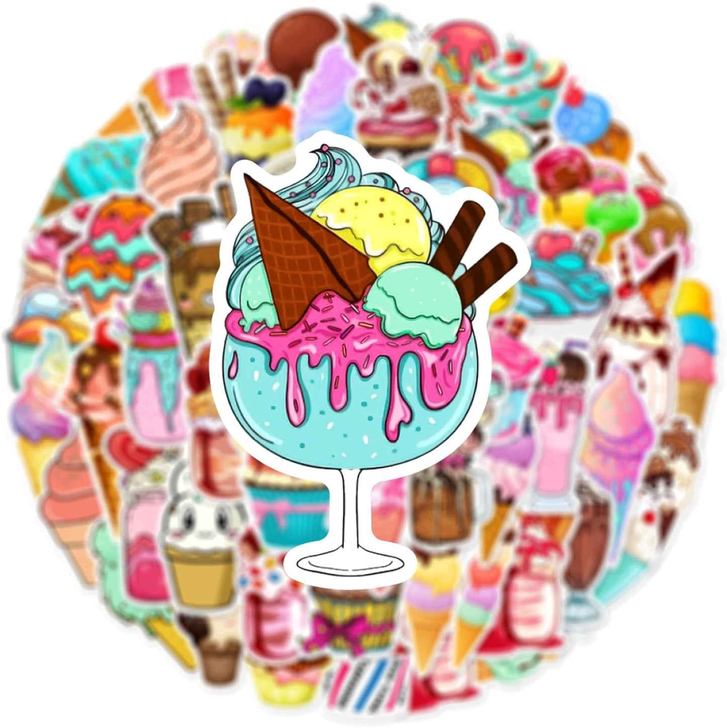 ZESHENGBD 50Pcs Ice Cream Cone Stickers Waterproof Vinyl Decals for Adult Teen Kids Cup Water Bottles Laptop Luggage