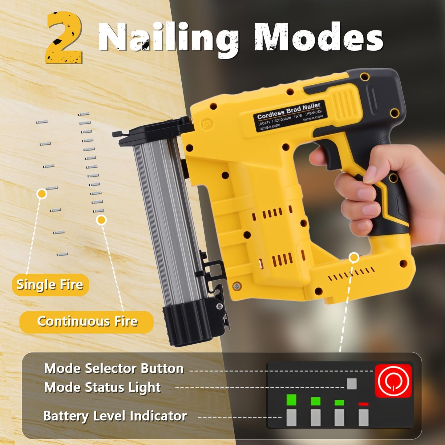 WODHMIEY Cordless 2 in 1 Brad Nailer & Staple, Battery Powered, Compatible with De W alt 20V (No Battery), 18 Gauges, Combo Single Mode, Safety Pin, Includes 400 Nails