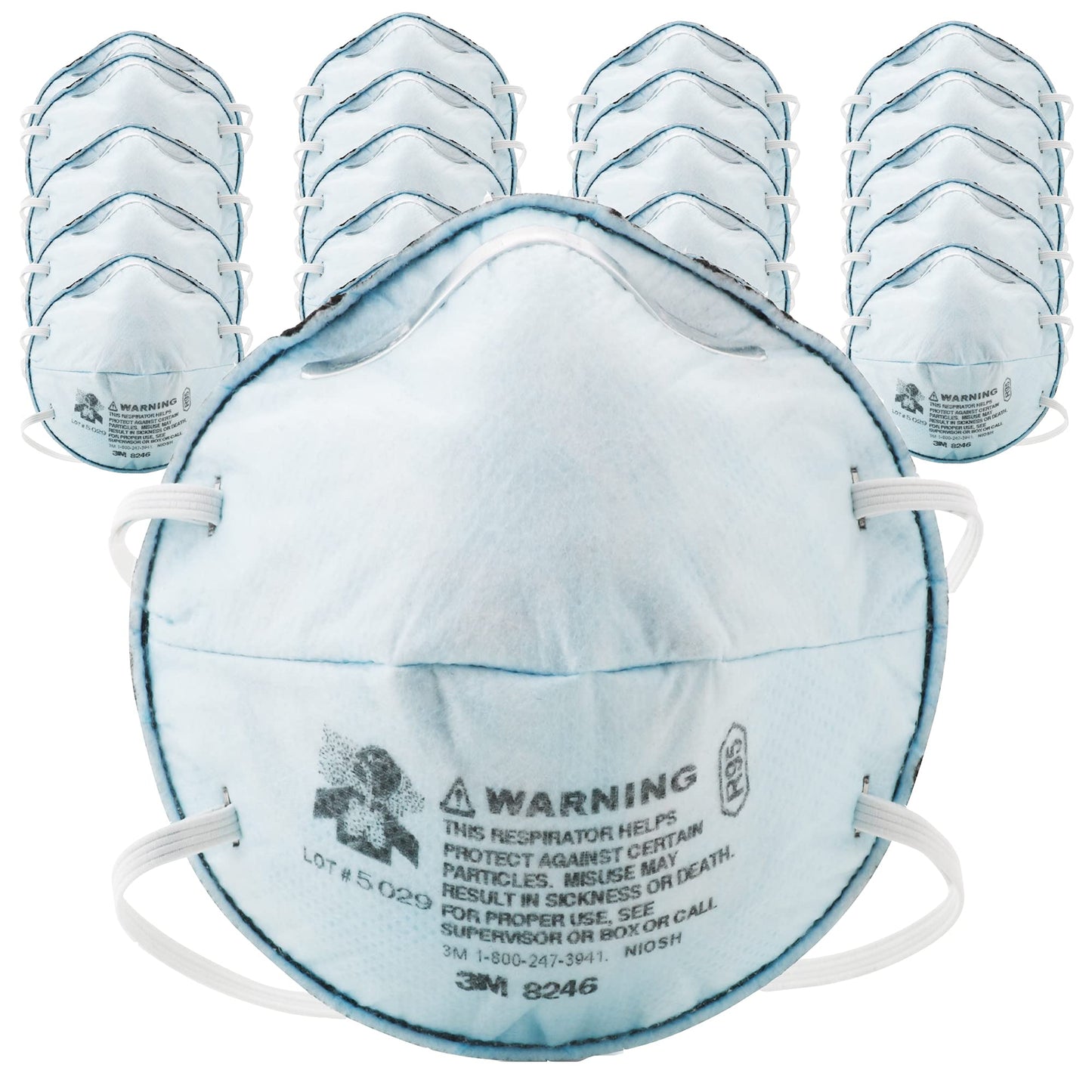 3M Particulate Respirator 8246, Pack of 20, R95, NIOSH APPROVED, with Nuisance Level Acid Gas Relief, Carbon Filter Layer, AG Reduction, Disposable