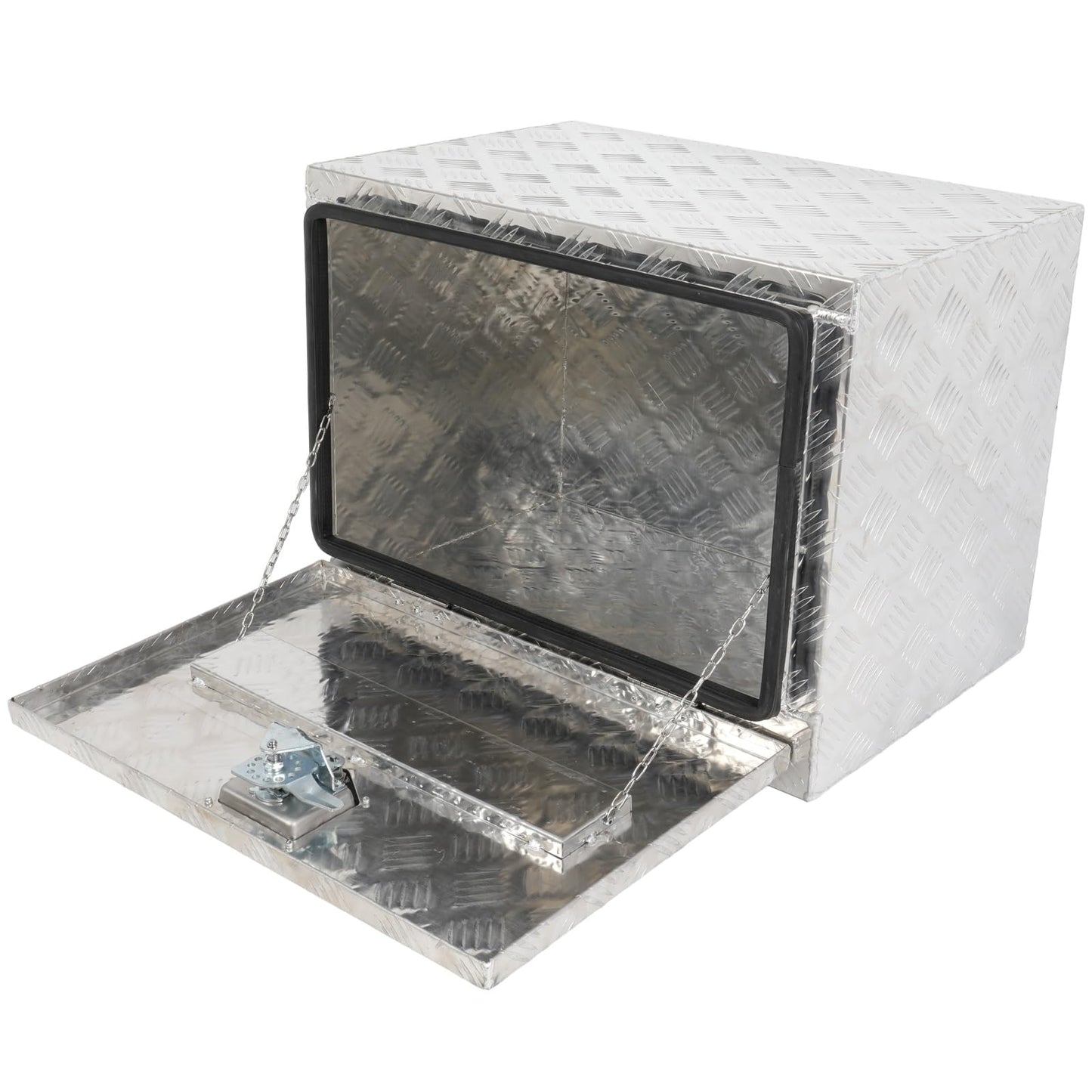 SCITOO 24 Inch Diamond Plate Truck Bed Tool Box,Aluminum Heavy Duty Crossover Storage for Most Full Size Pickups,Lockable Weatherproof Chest,Fits 24" Truck Beds,Easy Access to Load and Unload
