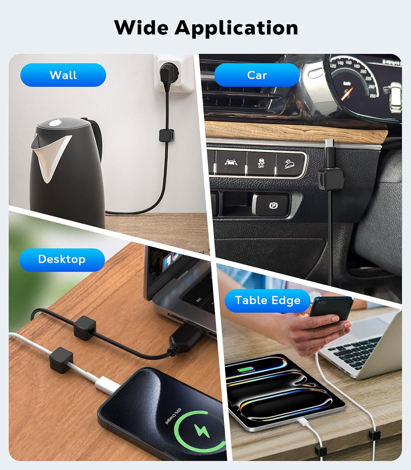 MoKo 8 Pack Magnetic Cable Clips, Desk Cord Organizer, Adhesive Cord Holder, Cable Management Wire Holder Keeper