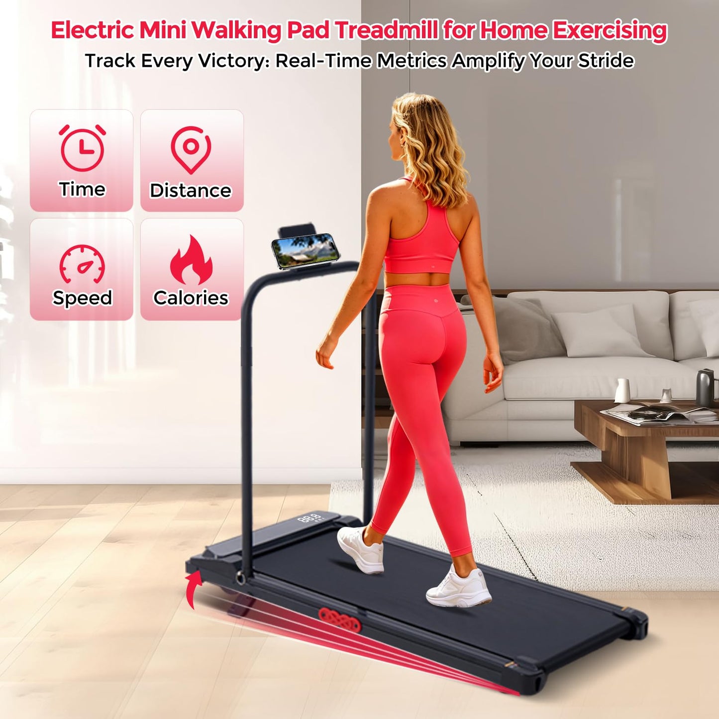 Walking Pad Treadmill with Incline, 3.0HP Portable Mini Walking Pad Treadmill with Handle Bar, 0.6-7.6MPH Small Under Desk Treadmill for Home Small Spaces, 350LBS Electric Treadmills with Handles