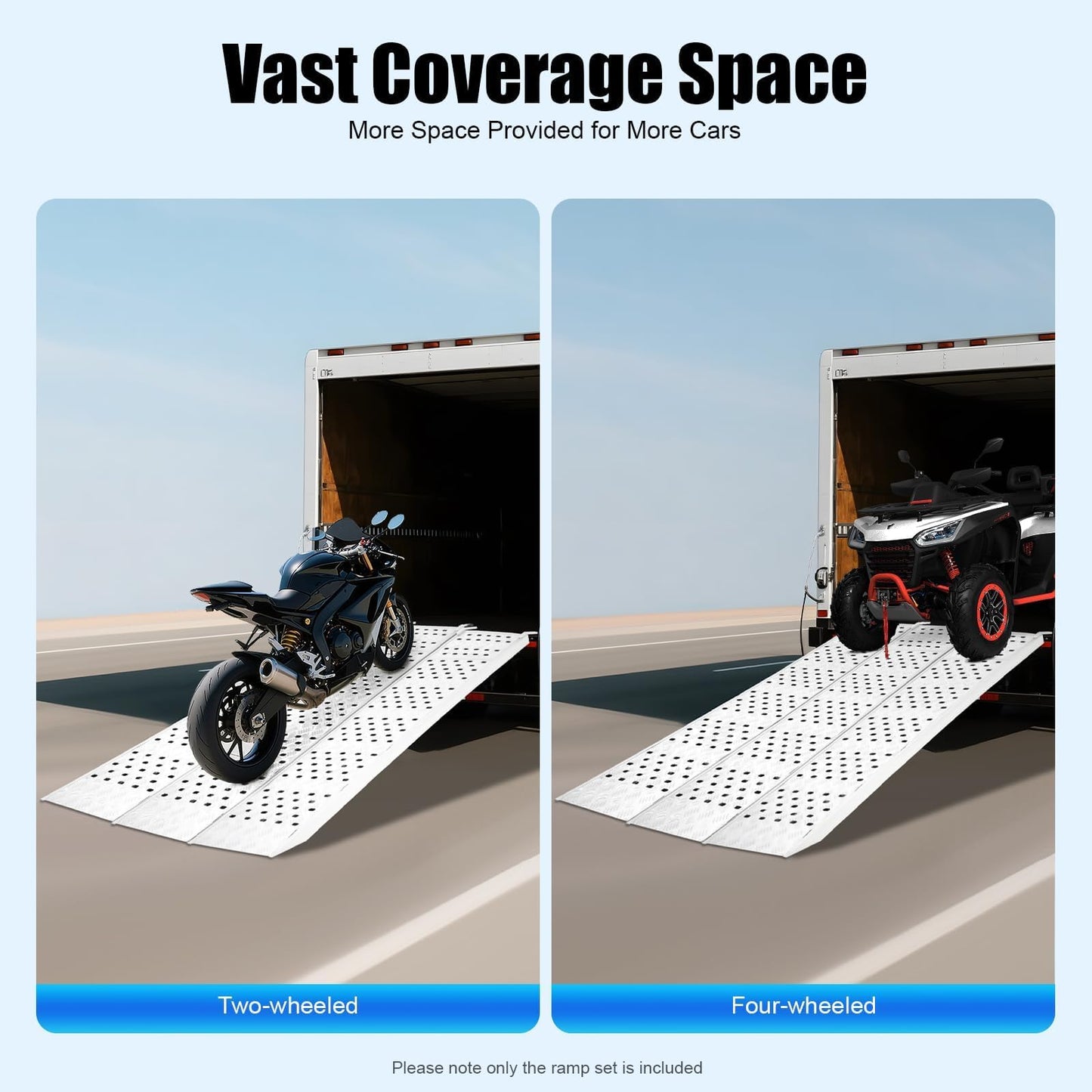 Aluminum Tri-Fold Ramp with Treads, Extra Wide Loading Ramp 1500 lbs Capacity, 54"×77" Heavy Duty Trailer Ramps for ATV, UTV, Motorcycle, Lawn Mower