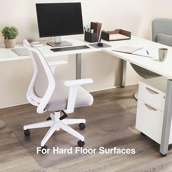 Staples Office Chair Mat, Clear Floor Mats with Lip, Hard Floors, Textured Underside, Extended Under-Desk Coverage, 53 x 45 Inch, Smooth Glide